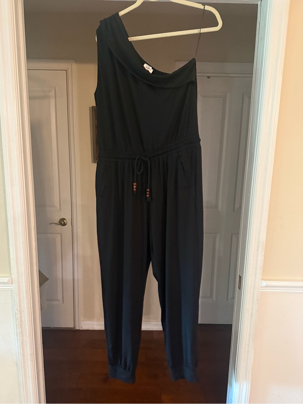 Heartloom Black One-Shoulder Jumpsuit with Drawstring Waist